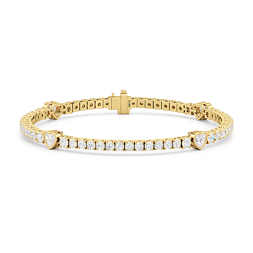 Bezeled Heart Station with Round Diamonds Tennis Bracelet