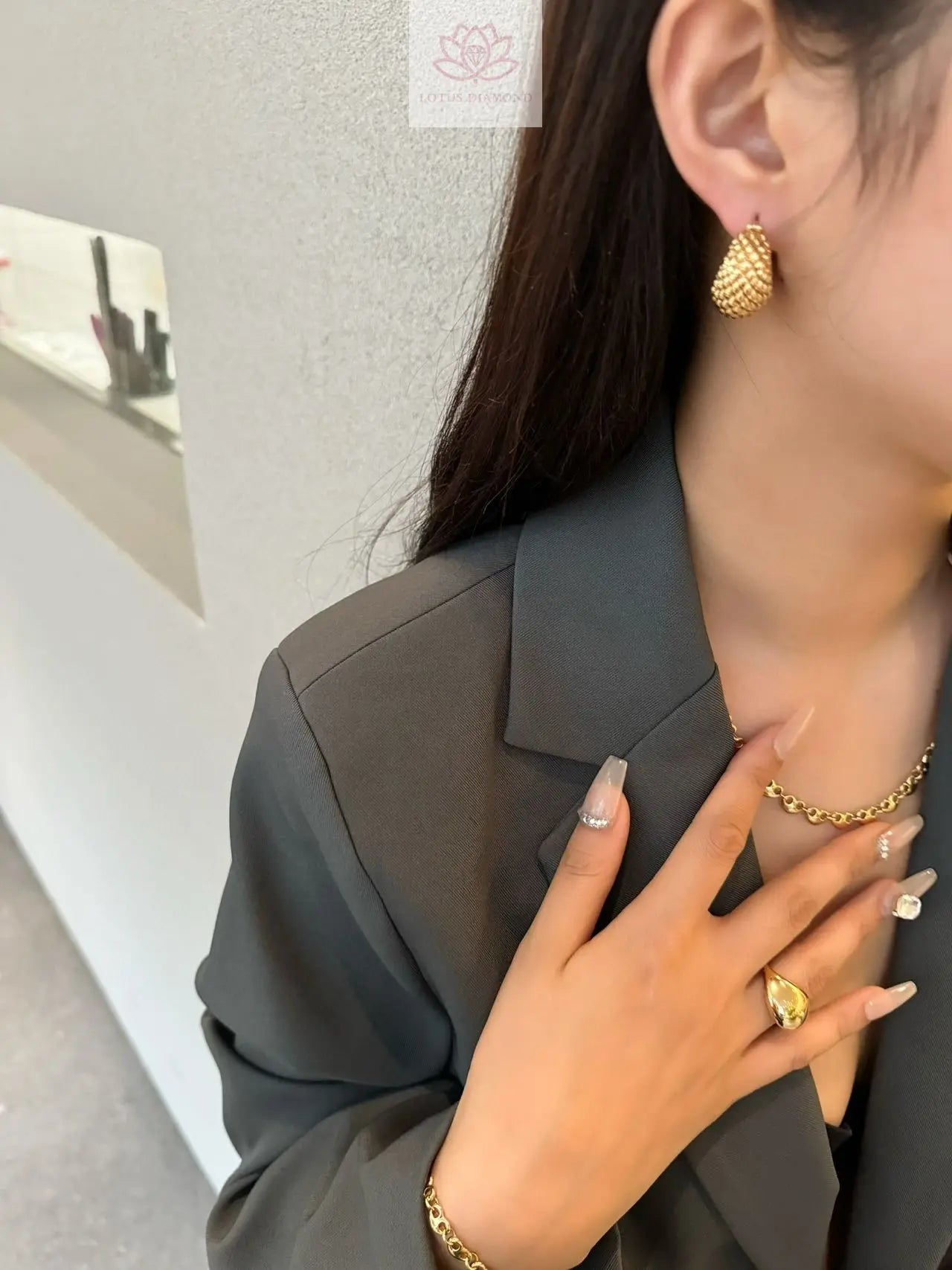 18K Gold Chic Polka Dot Textured Gold Ball Earrings - Lotus Diamond