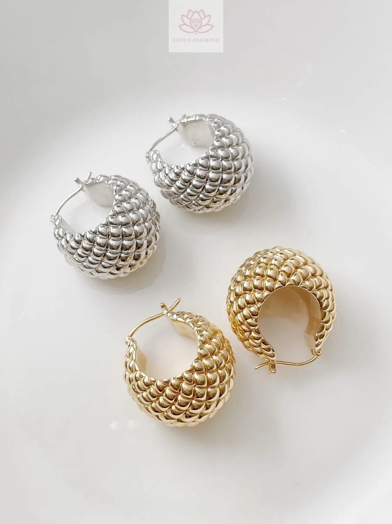 18K Gold Chic Polka Dot Textured Gold Ball Earrings - Lotus Diamond