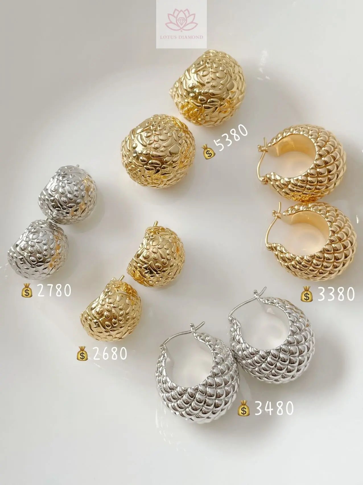 18K Gold Chic Polka Dot Textured Gold Ball Earrings - Lotus Diamond