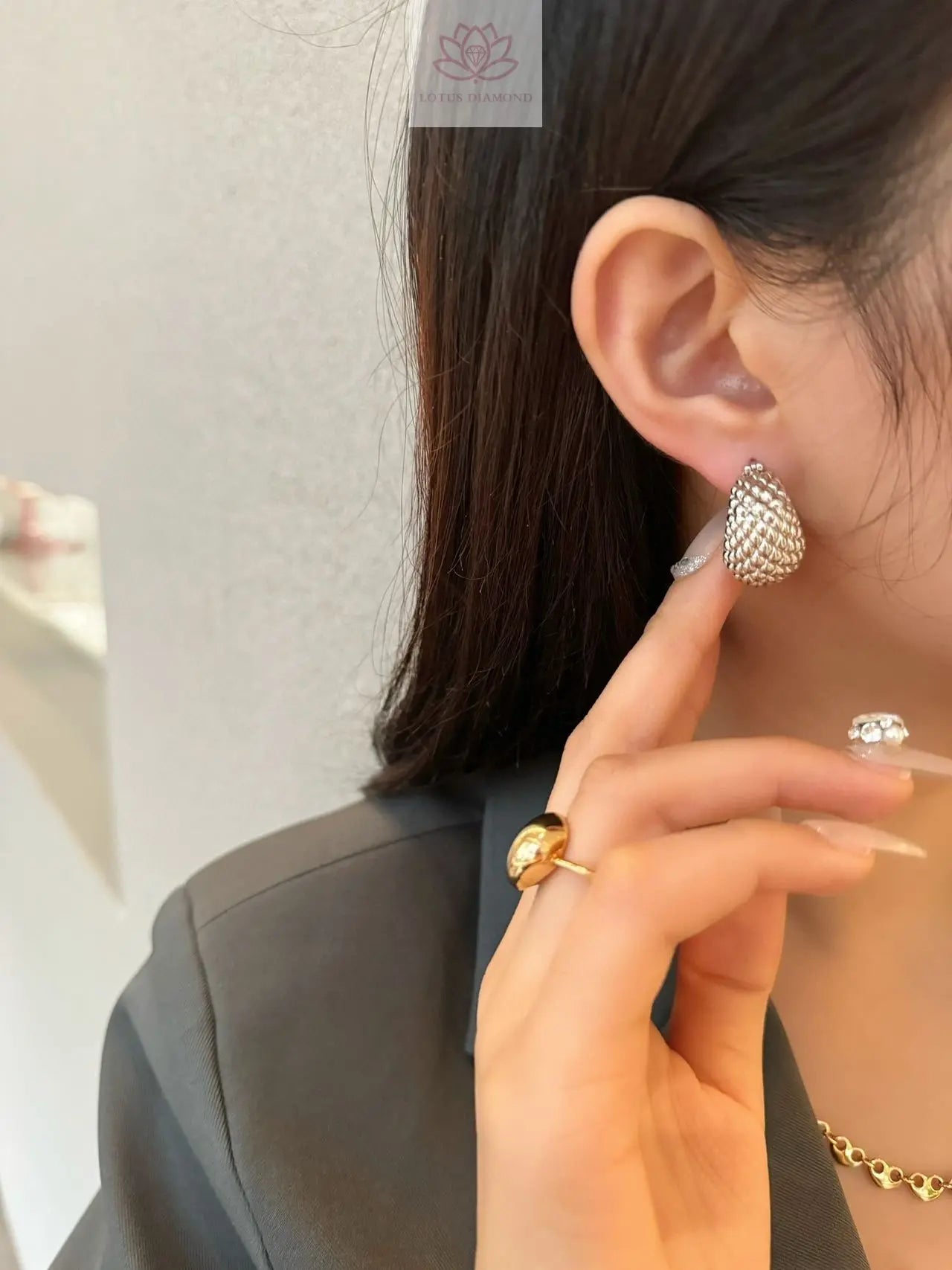 18K Gold Chic Polka Dot Textured Gold Ball Earrings - Lotus Diamond