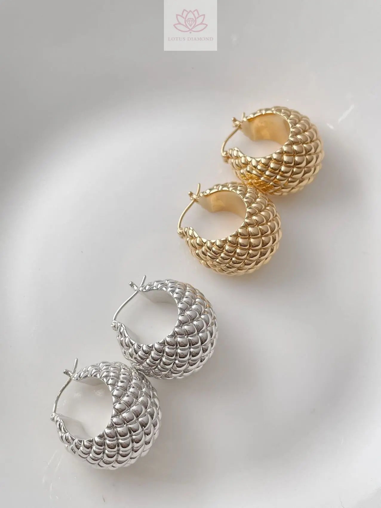 18K Gold Chic Polka Dot Textured Gold Ball Earrings - Lotus Diamond
