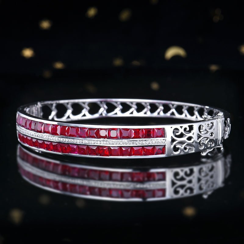 18k gold diamond set Mozambique natural Pigeon Blood ruby bracelet - Lotus Diamond