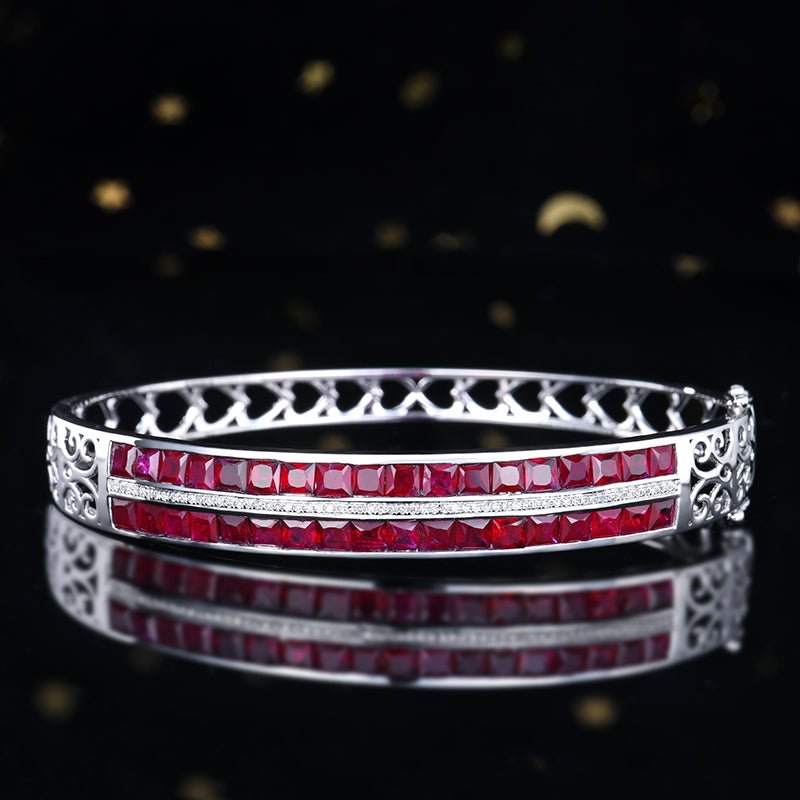 18k gold diamond set Mozambique natural Pigeon Blood ruby bracelet - Lotus Diamond