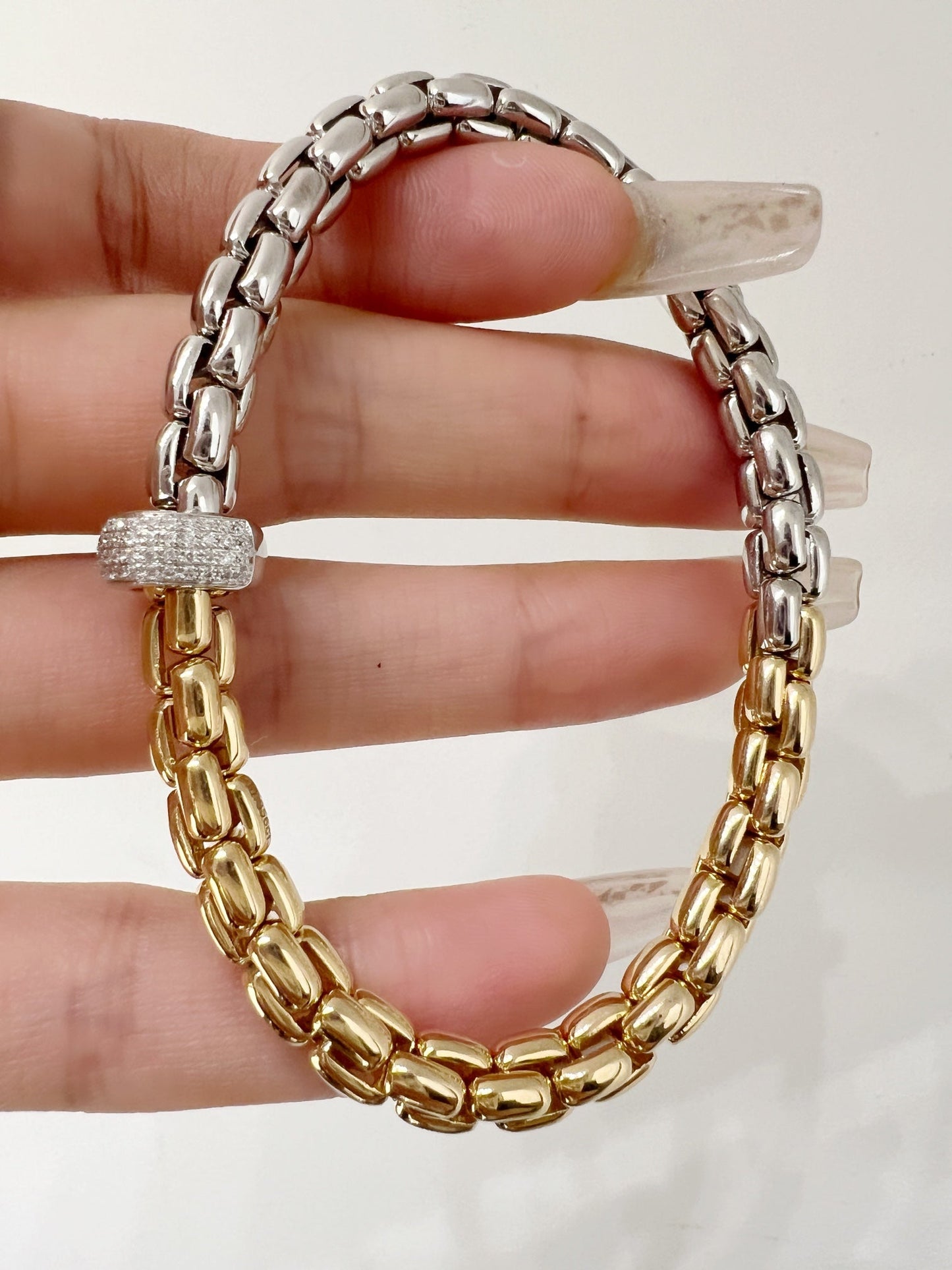 18k gold INS street style gold chain two - tone elastic diamond bracelet - Lotus Diamond