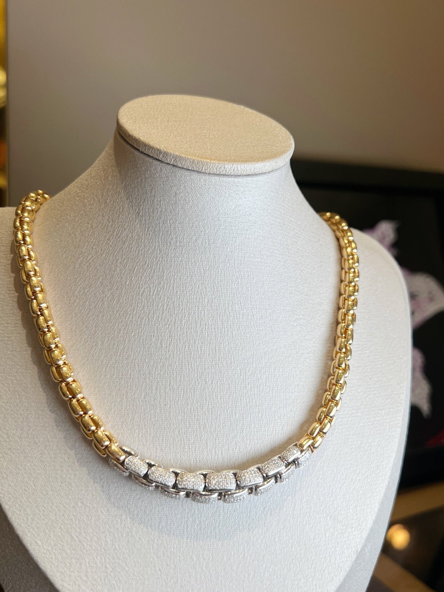 18k gold INS Street style gold chain two - tone stretch diamond necklace - Lotus Diamond