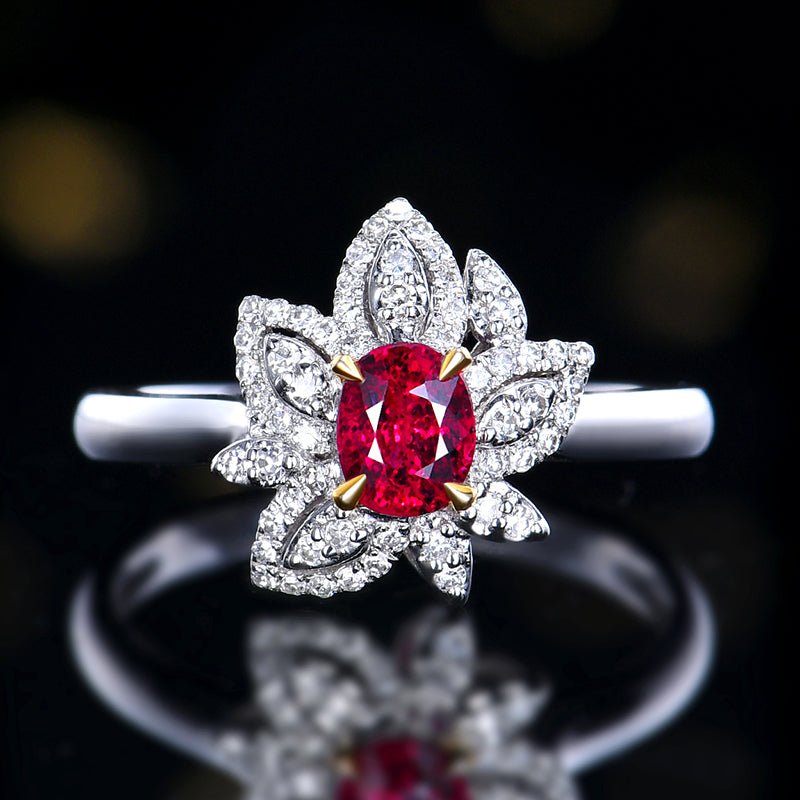 18k gold Mozambique pigeon red ruby ring - Lotus Diamond