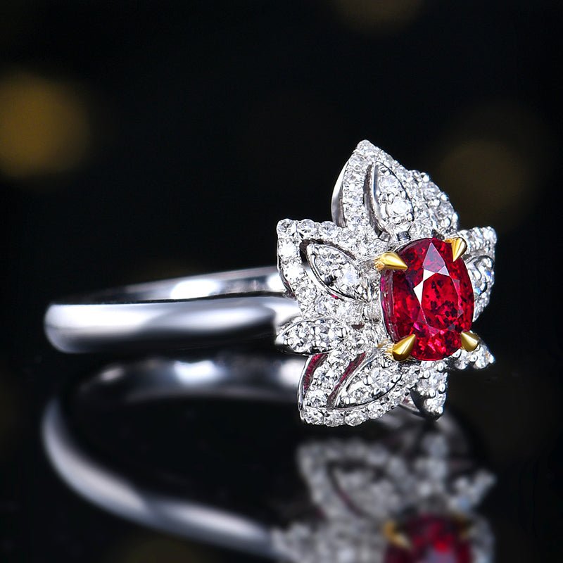 18k gold Mozambique pigeon red ruby ring - Lotus Diamond