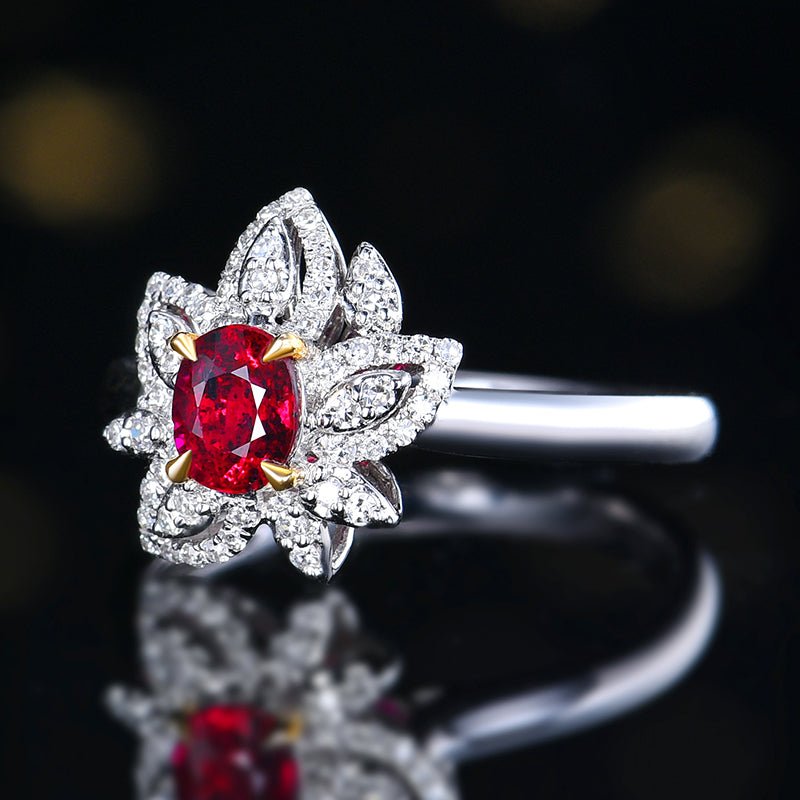 18k gold Mozambique pigeon red ruby ring - Lotus Diamond