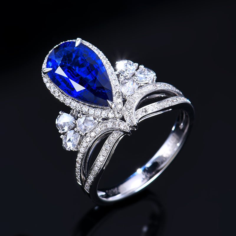18k gold natural Madagascar sapphire ring crown - Lotus Diamond