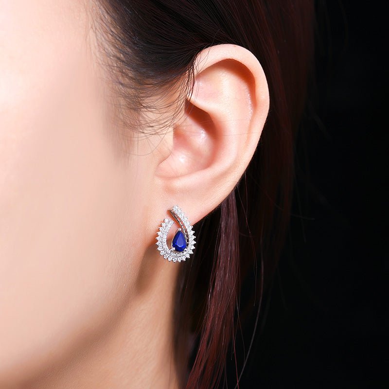 18K gold Natural Sri Lankan Royal Blue Sapphire earrings - drop style - Lotus Diamond