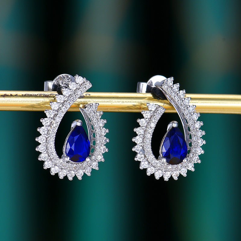 18K gold Natural Sri Lankan Royal Blue Sapphire earrings - drop style - Lotus Diamond