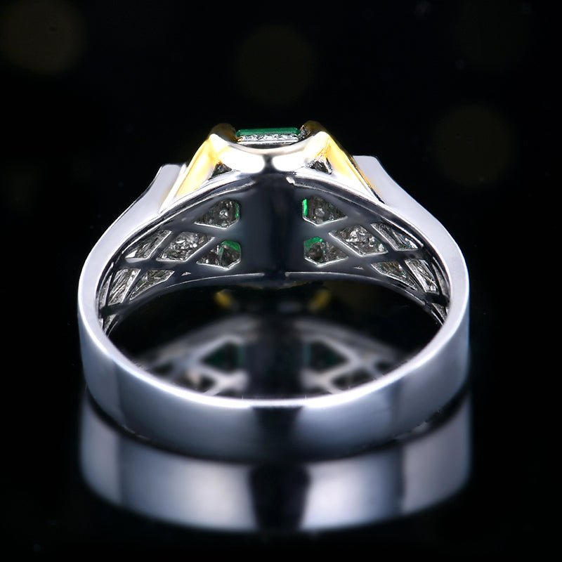 18k gold natural Vivid green emerald ring for men - Lotus Diamond