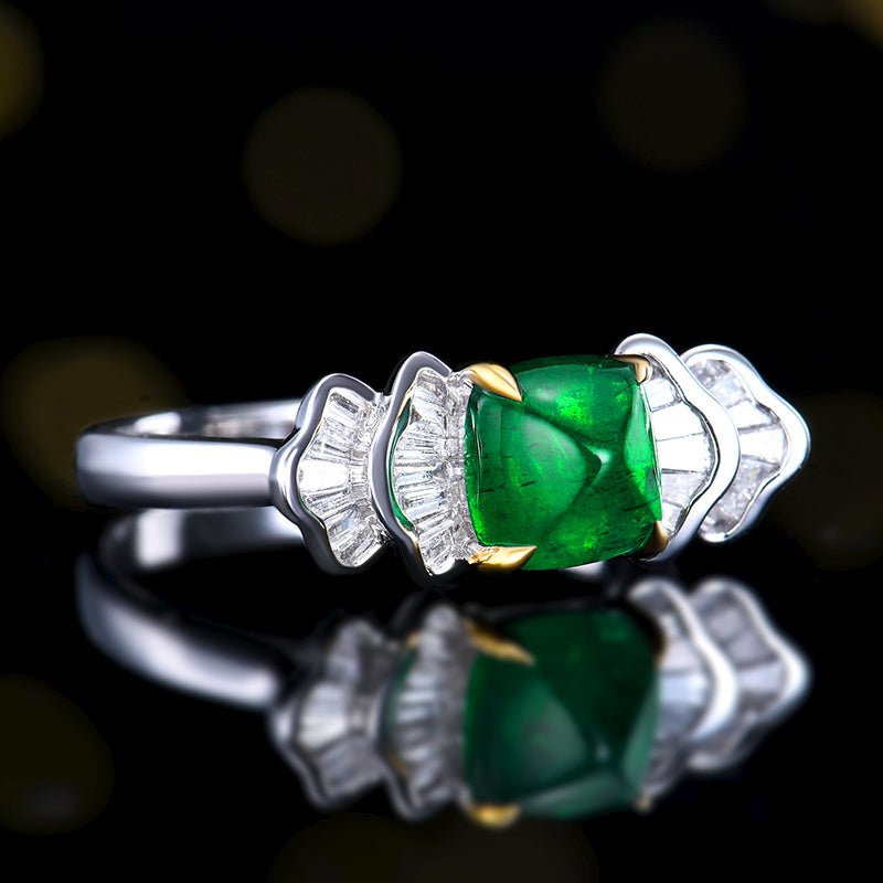 18K gold Natural vivid green sugar tower emerald ring - Lotus Diamond