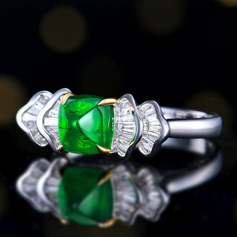 18K gold Natural vivid green sugar tower emerald ring - Lotus Diamond