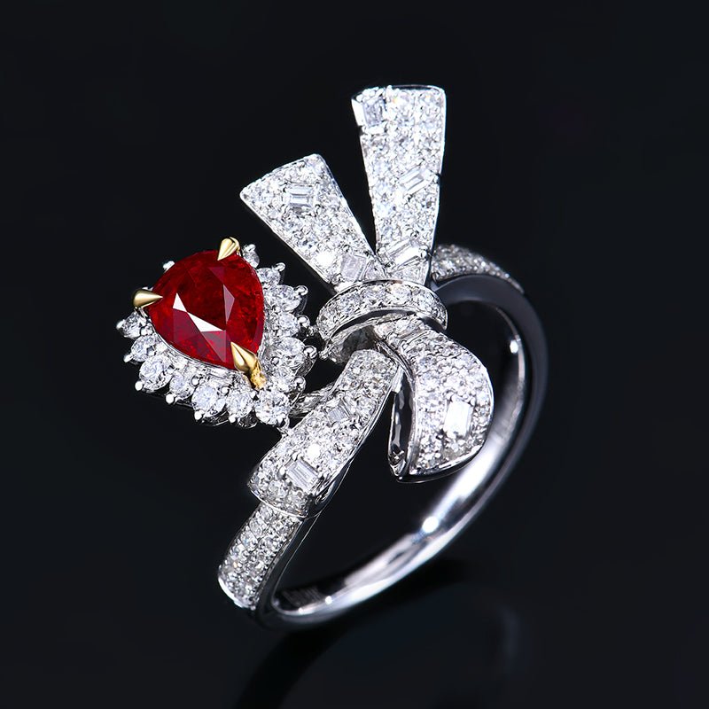 18k gold Red Ruby ring without burnt pigeon - Style D - Lotus Diamond