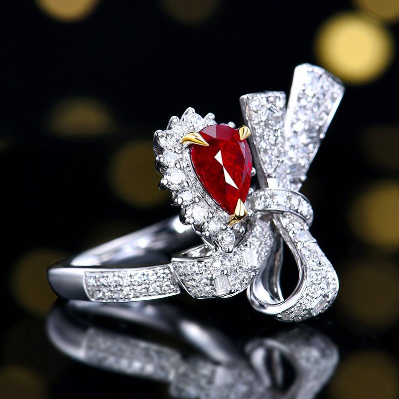 18k gold Red Ruby ring without burnt pigeon - Style D - Lotus Diamond