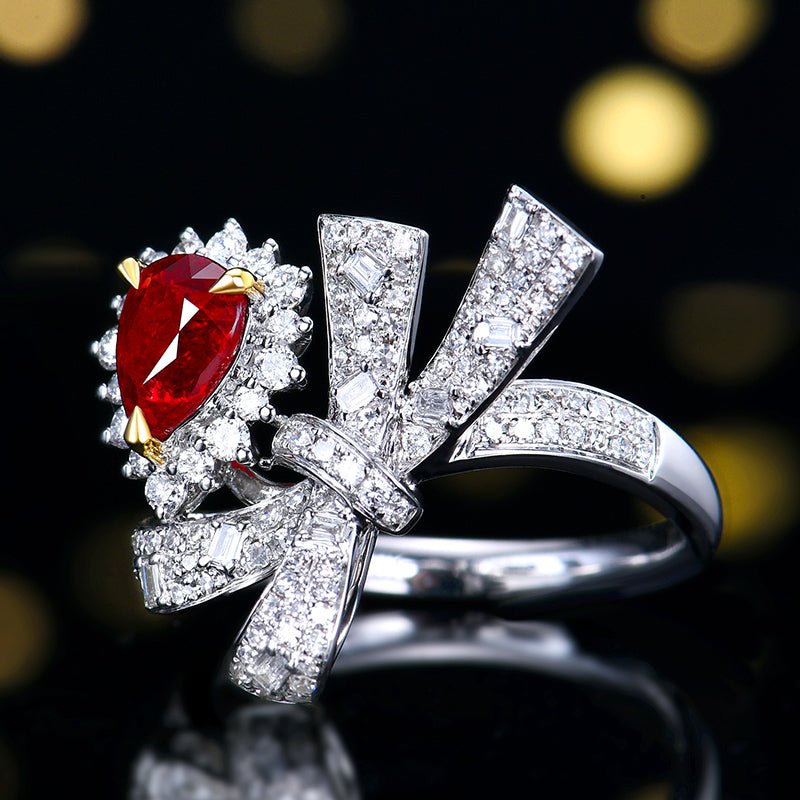 18k gold Red Ruby ring without burnt pigeon - Style D - Lotus Diamond