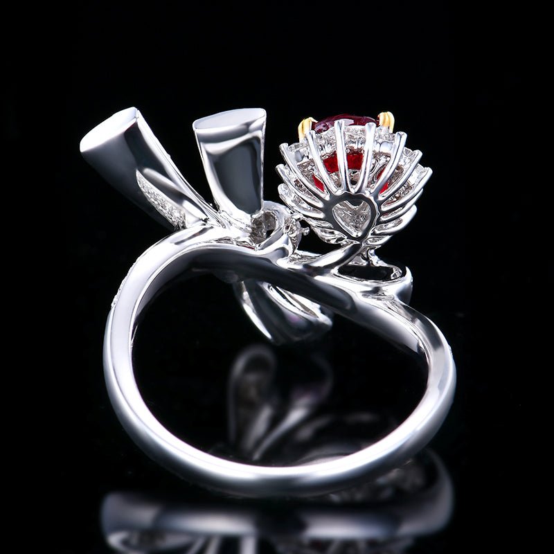 18k gold Red Ruby ring without burnt pigeon - Style D - Lotus Diamond
