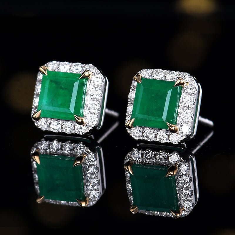 18K gold set with natural emerald earrings - Lotus Diamond