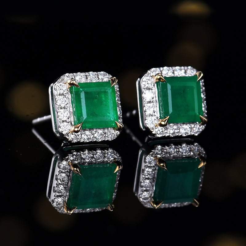 18K gold set with natural emerald earrings - Lotus Diamond