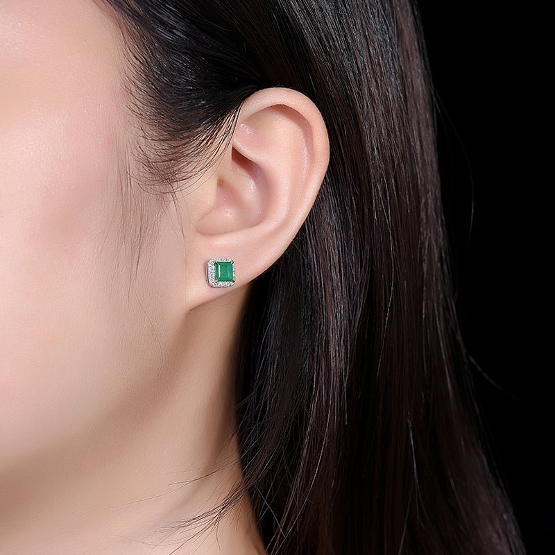 18K gold set with natural emerald earrings - Lotus Diamond