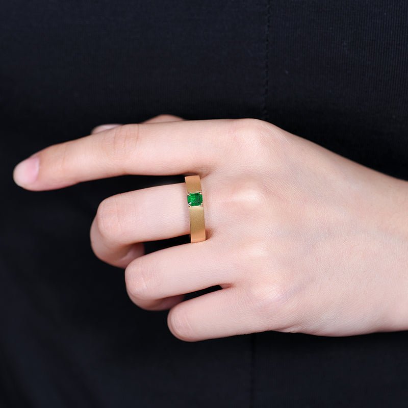 18k gold set with natural emerald ring - Lotus Diamond