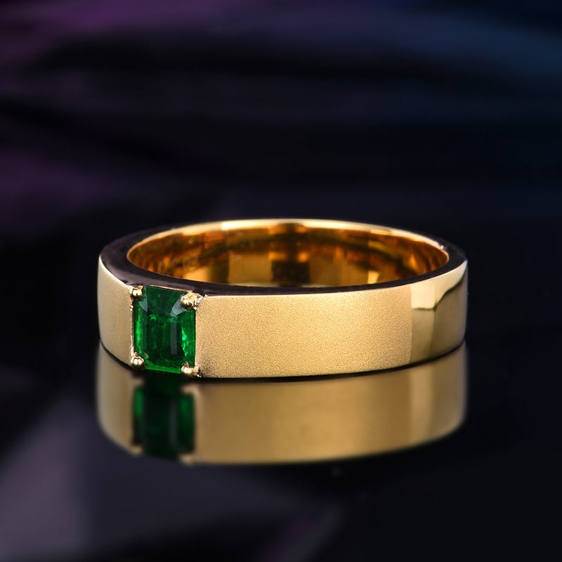 18k gold set with natural emerald ring - Lotus Diamond