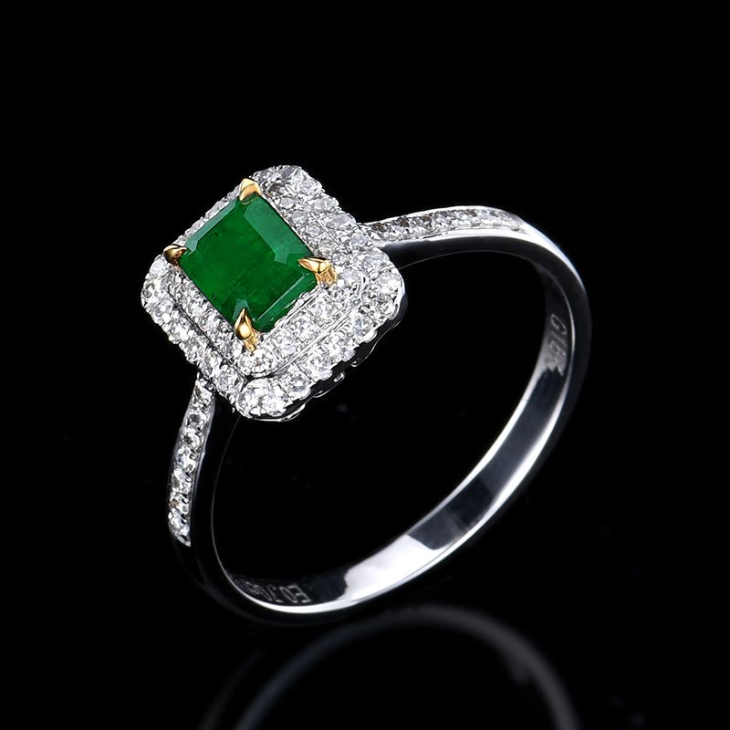 18K gold set with natural emerald ring - Lotus Diamond