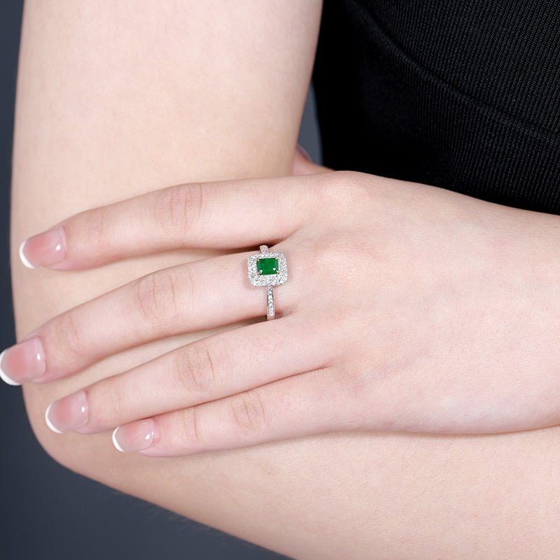 18K gold set with natural emerald ring - Lotus Diamond