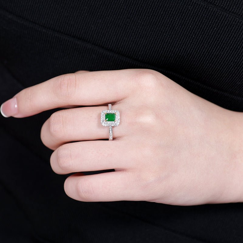 18K gold set with natural emerald ring - Lotus Diamond