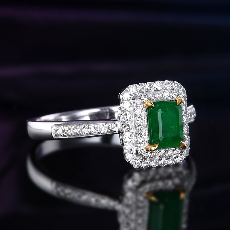 18K gold set with natural emerald ring - Lotus Diamond
