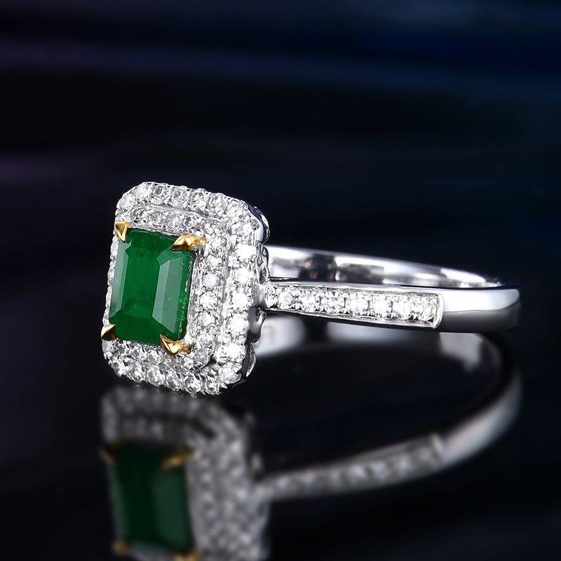 18K gold set with natural emerald ring - Lotus Diamond
