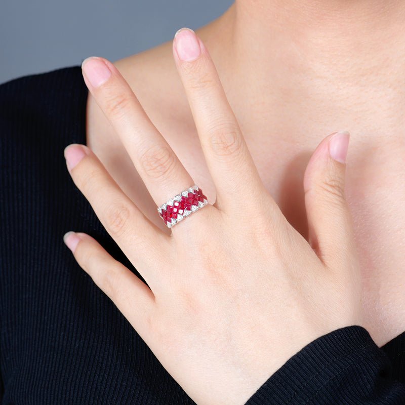 18K gold set with natural pigeon red ruby ring Style A - Lotus Diamond
