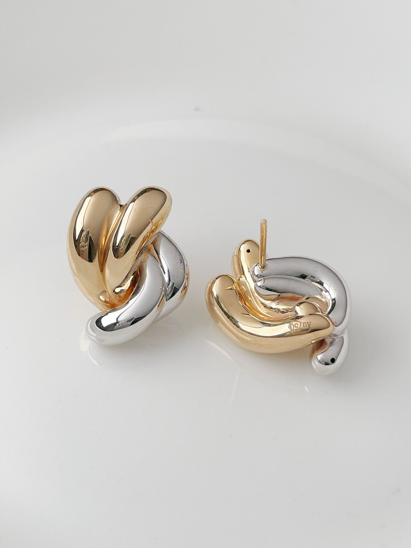 18k gold two - tone earrings - Style B - Lotus Diamond