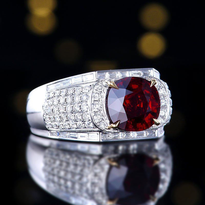 18k gold unburned ruby ring for men - Lotus Diamond