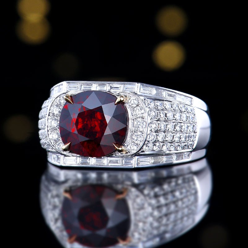 18k gold unburned ruby ring for men - Lotus Diamond