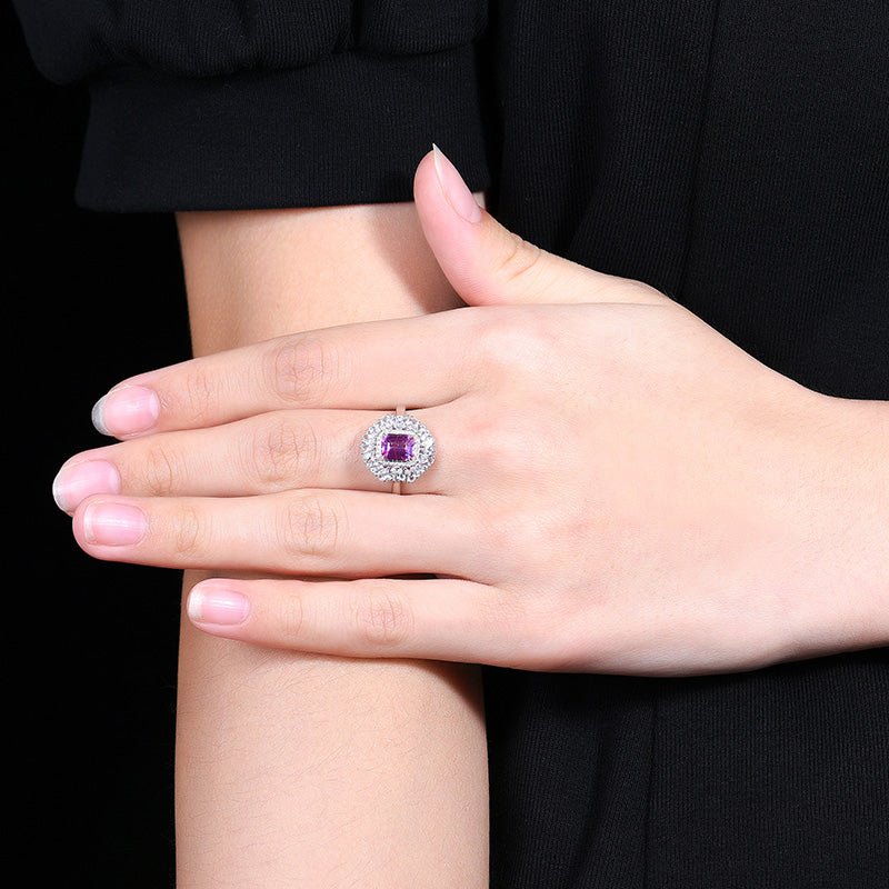 18K gold unburnt purple sapphire ring - Style A - Lotus Diamond