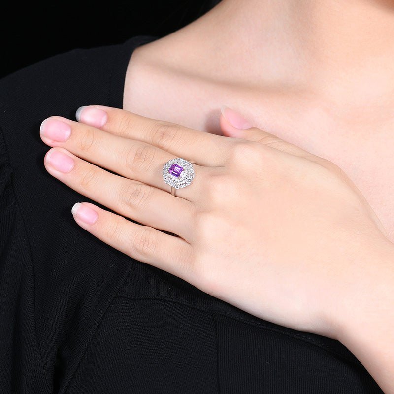 18K gold unburnt purple sapphire ring - Style A - Lotus Diamond