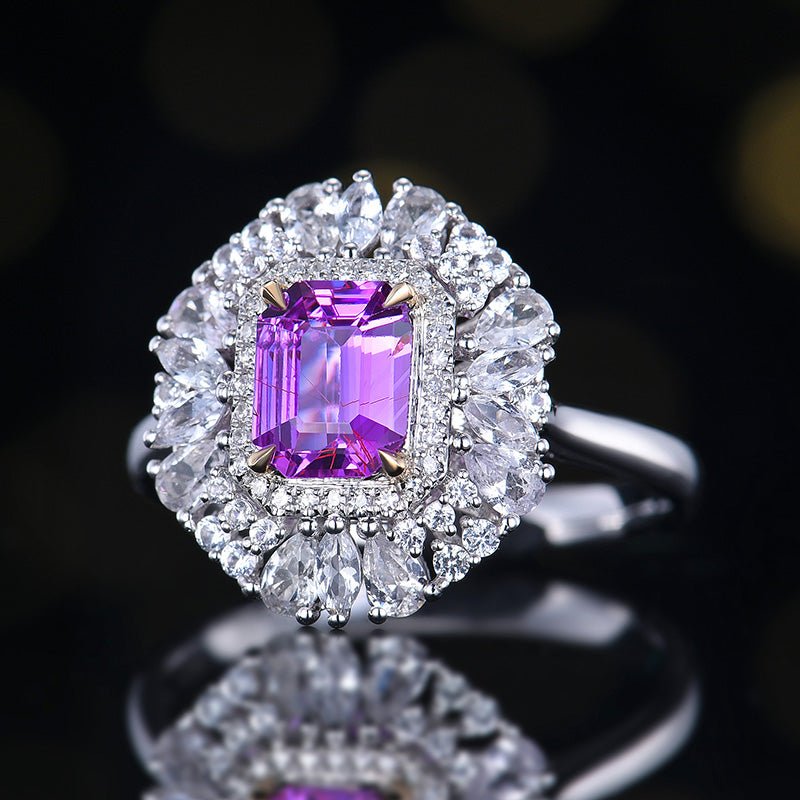 18K gold unburnt purple sapphire ring - Style A - Lotus Diamond