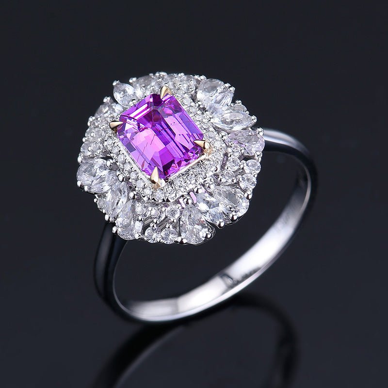 18K gold unburnt purple sapphire ring - Style A - Lotus Diamond