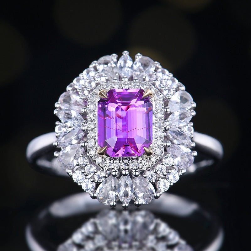 18K gold unburnt purple sapphire ring - Style A - Lotus Diamond
