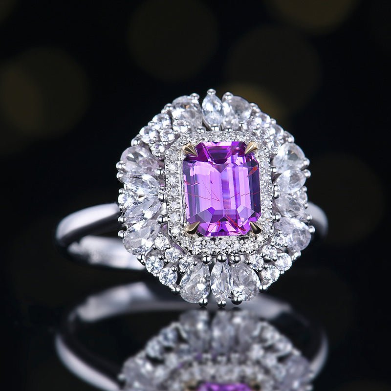18K gold unburnt purple sapphire ring - Style A - Lotus Diamond