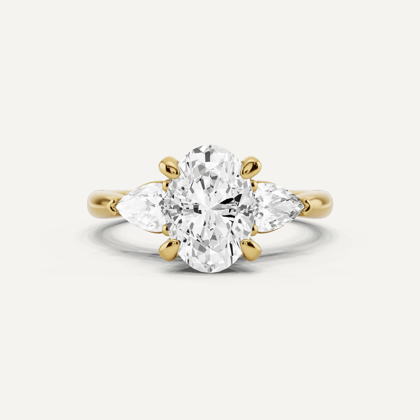 2 1/10 ctw Oval Diamond Hidden Halo Engagement Ring with Pear Side Stones - Lotus Diamond