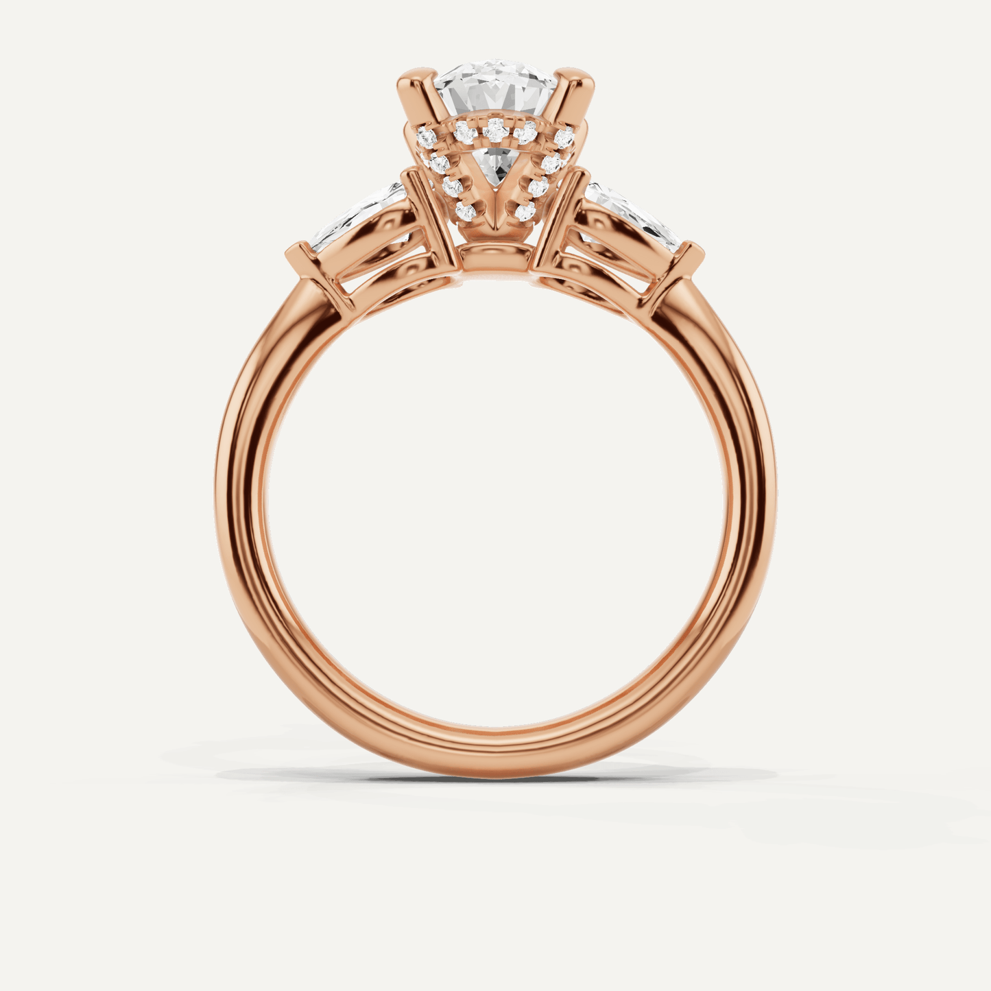 2 1/10 ctw Oval Diamond Hidden Halo Engagement Ring with Pear Side Stones - Lotus Diamond