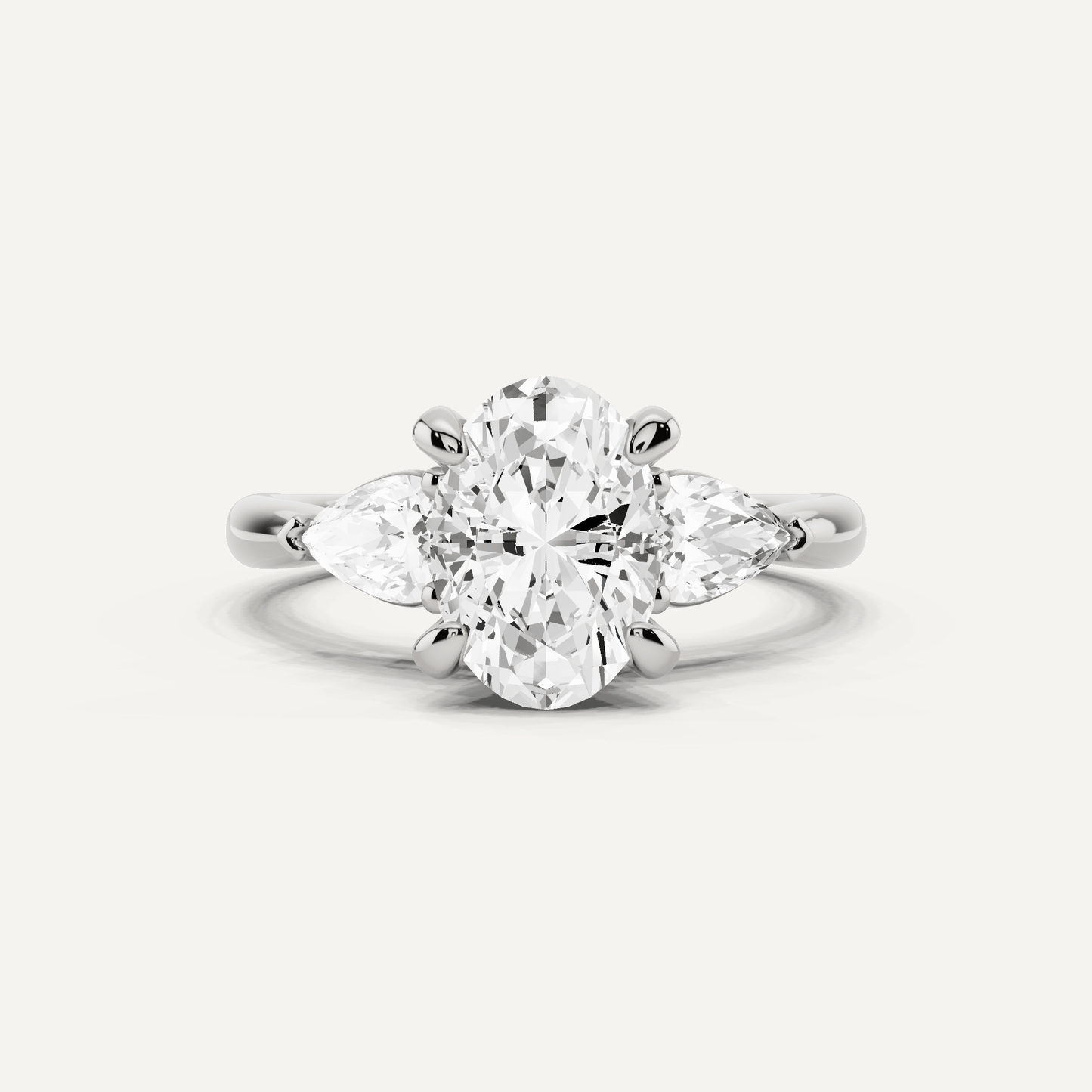 2 1/10 ctw Oval Diamond Hidden Halo Engagement Ring with Pear Side Stones - Lotus Diamond