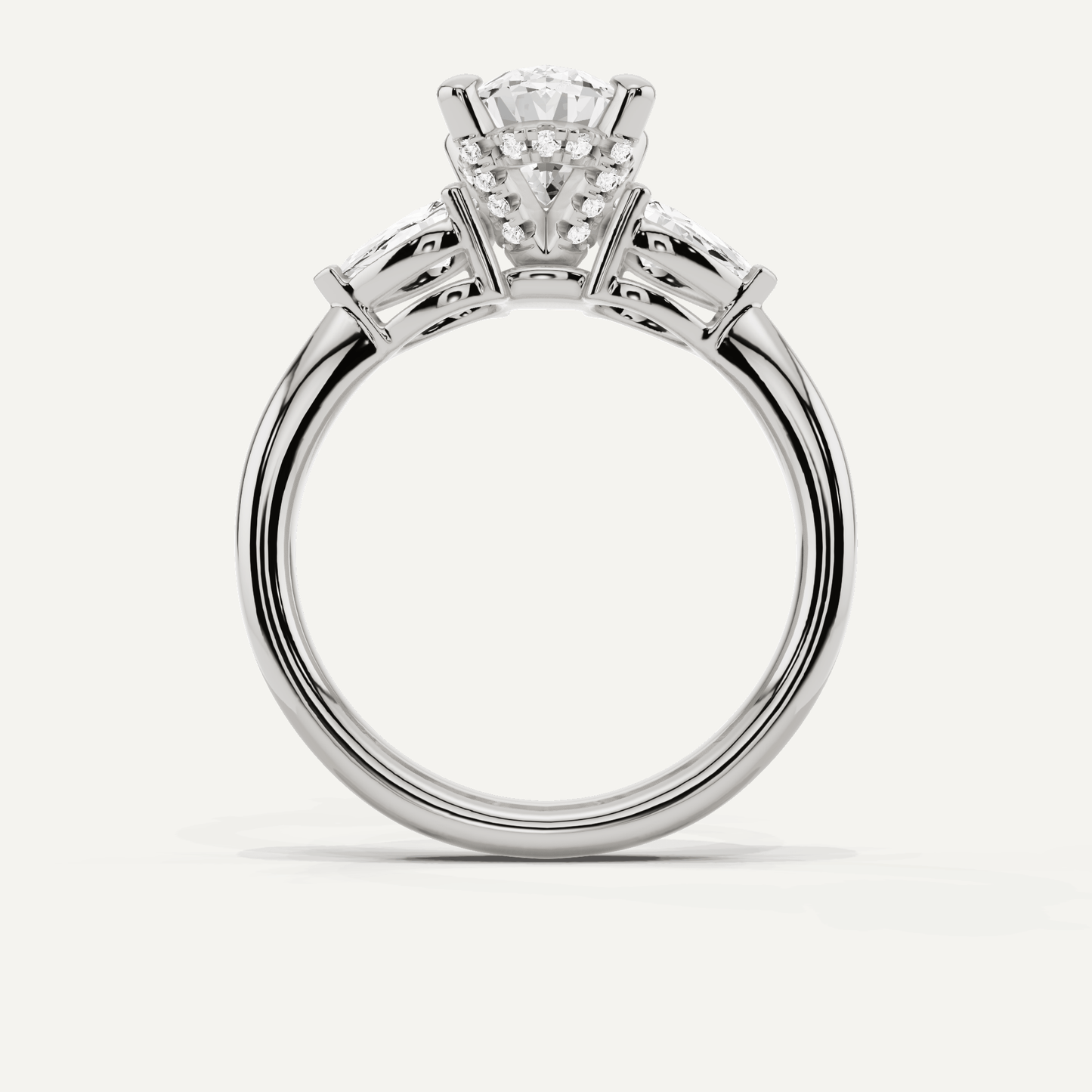 2 1/10 ctw Oval Diamond Hidden Halo Engagement Ring with Pear Side Stones - Lotus Diamond