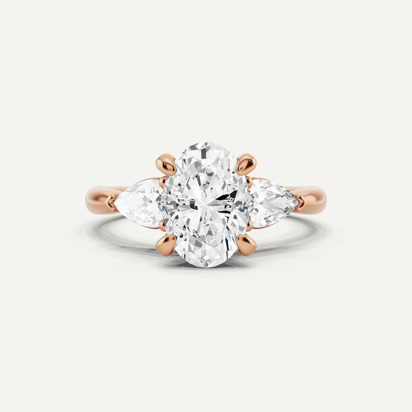 2 1/10 ctw Oval Diamond Hidden Halo Engagement Ring with Pear Side Stones - Lotus Diamond