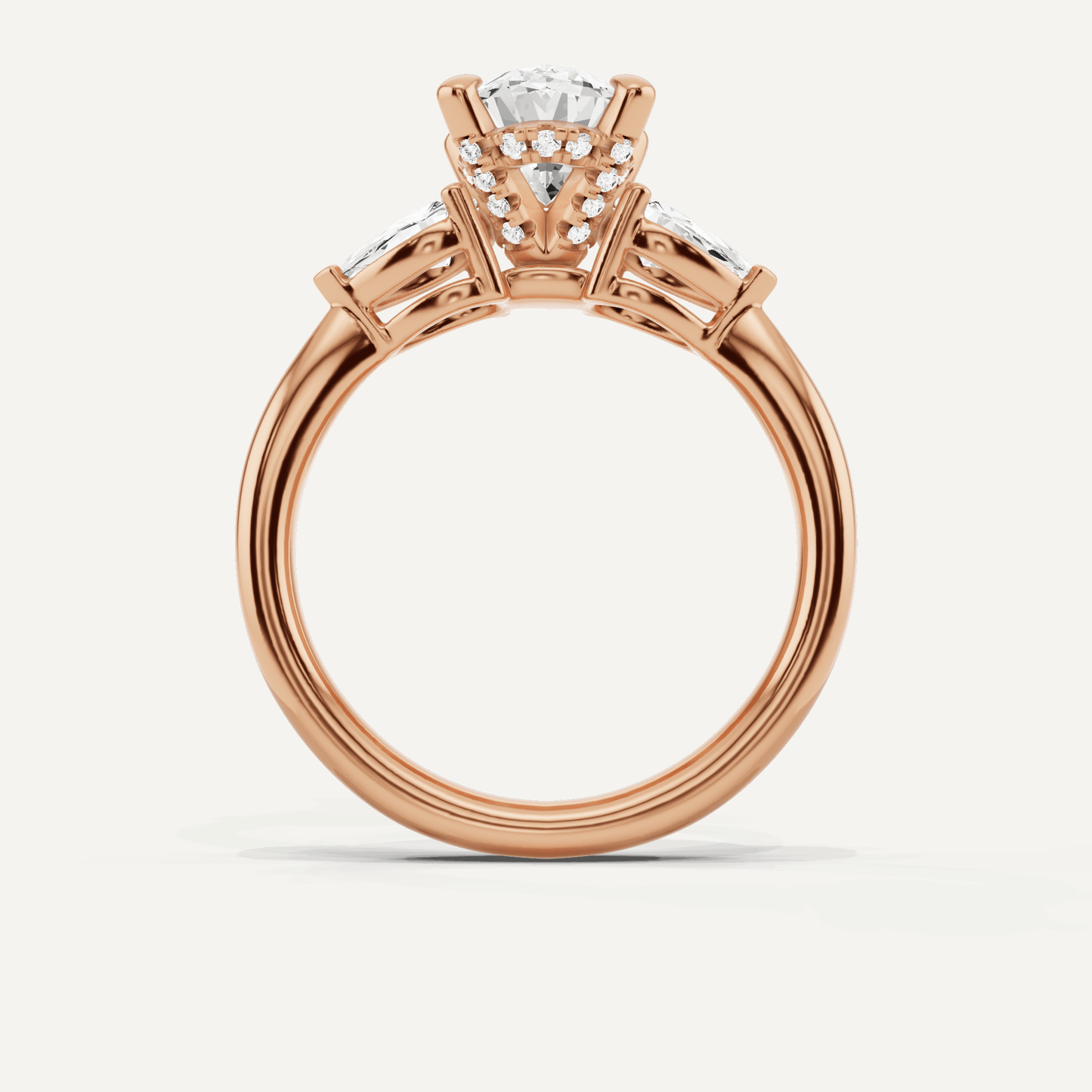 2 1/10 ctw Oval Diamond Hidden Halo Engagement Ring with Pear Side Stones - Lotus Diamond