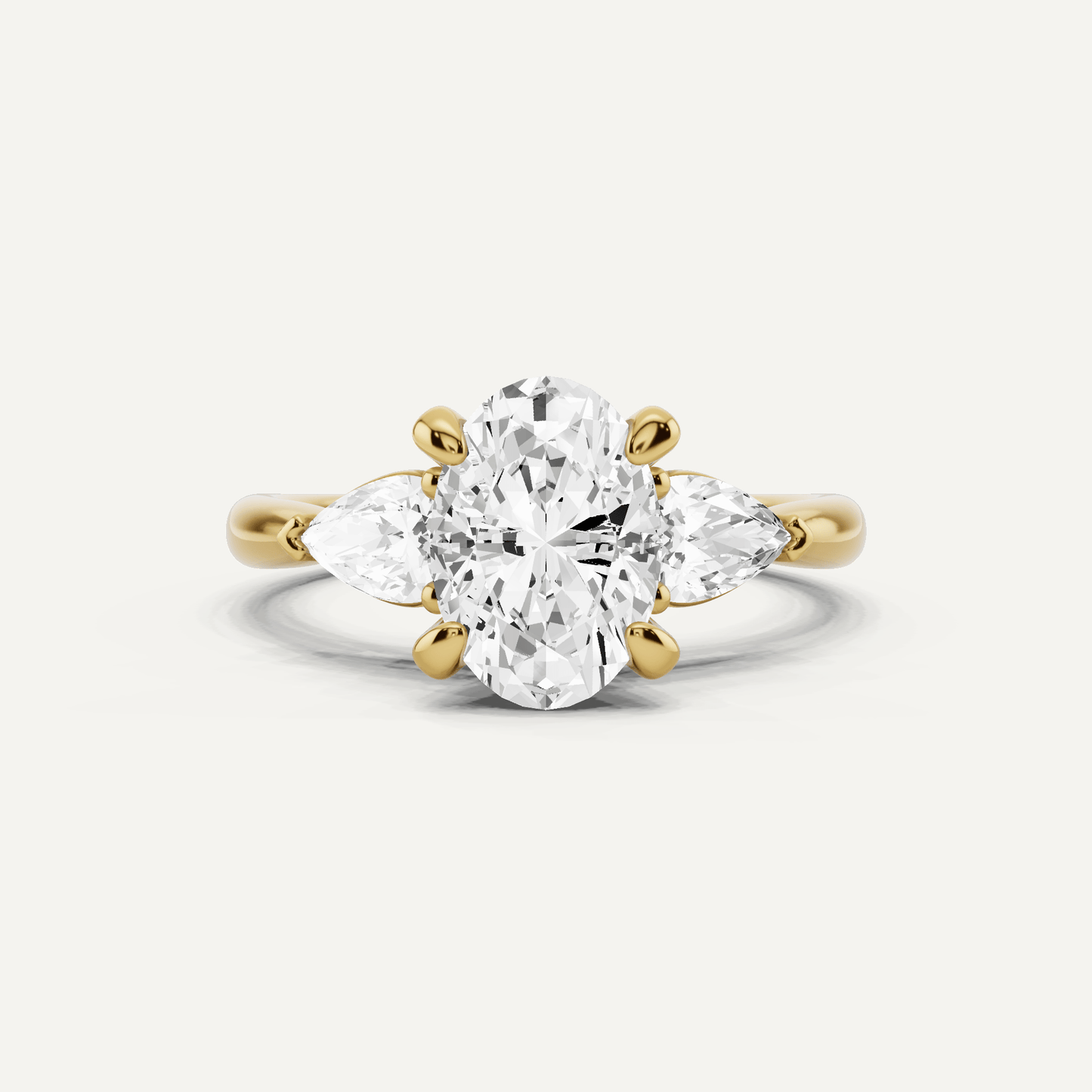 2 1/10 ctw Oval Diamond Hidden Halo Engagement Ring with Pear Side Stones - Lotus Diamond